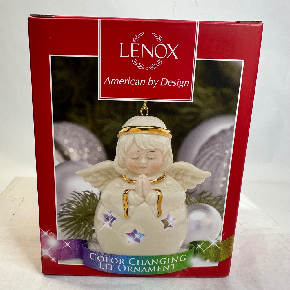 Lenox Color Changing Lit Angel Ornament Porcelain Gold Trim with Box Works